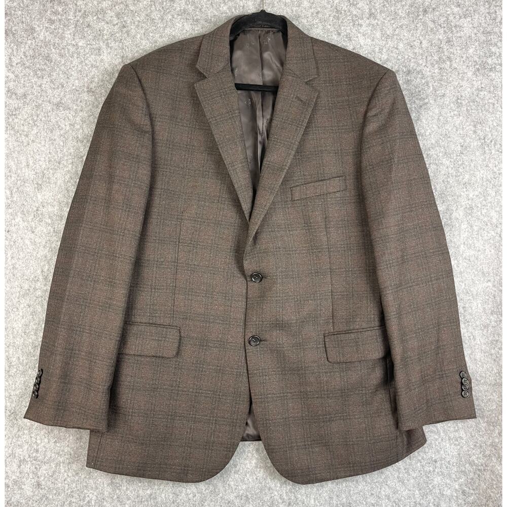 Jos A‎ Bank Reserve Blazer Mens 46R Brown Windowpane Italian Wool Tailored Fit